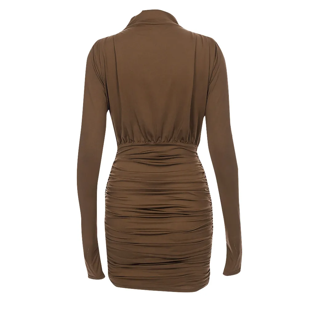 Vestidos mujer 2019 однотонное облегающее мини-платье со стоячим воротником высокой