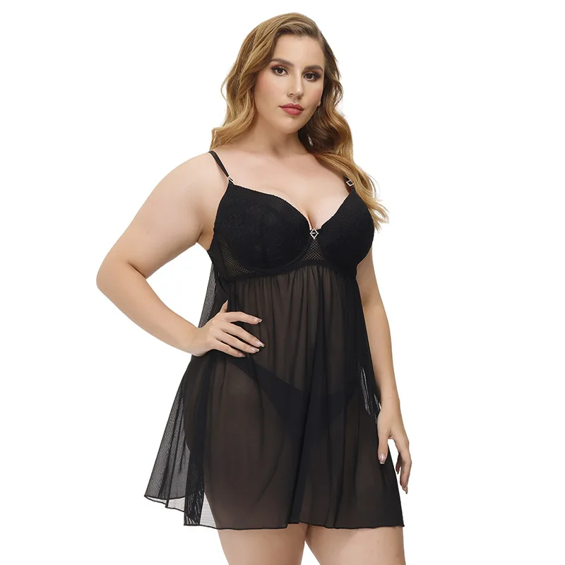 

New Large Size Sexy Ladies Pajamas, Lace Transparent Gauze Thin Underwear, Sexy Temptation Suspenders Nightdress Wholesale