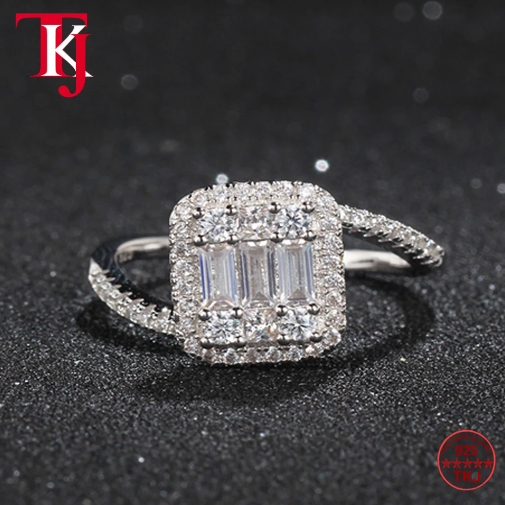 

TKJ Fashion Jewelry Baguette CZ Ring 925 Sterling Silver AAA+ Zircon Fine Rings For Women Finger Ring Gift
