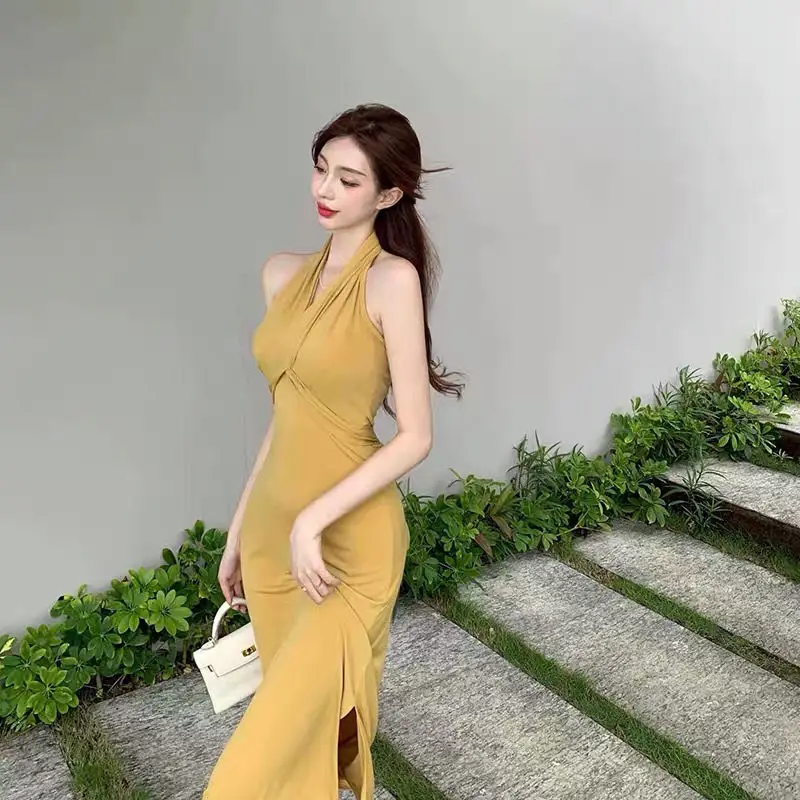 2021 Summer New Split Backless Lace Up Women's Beach Dresses