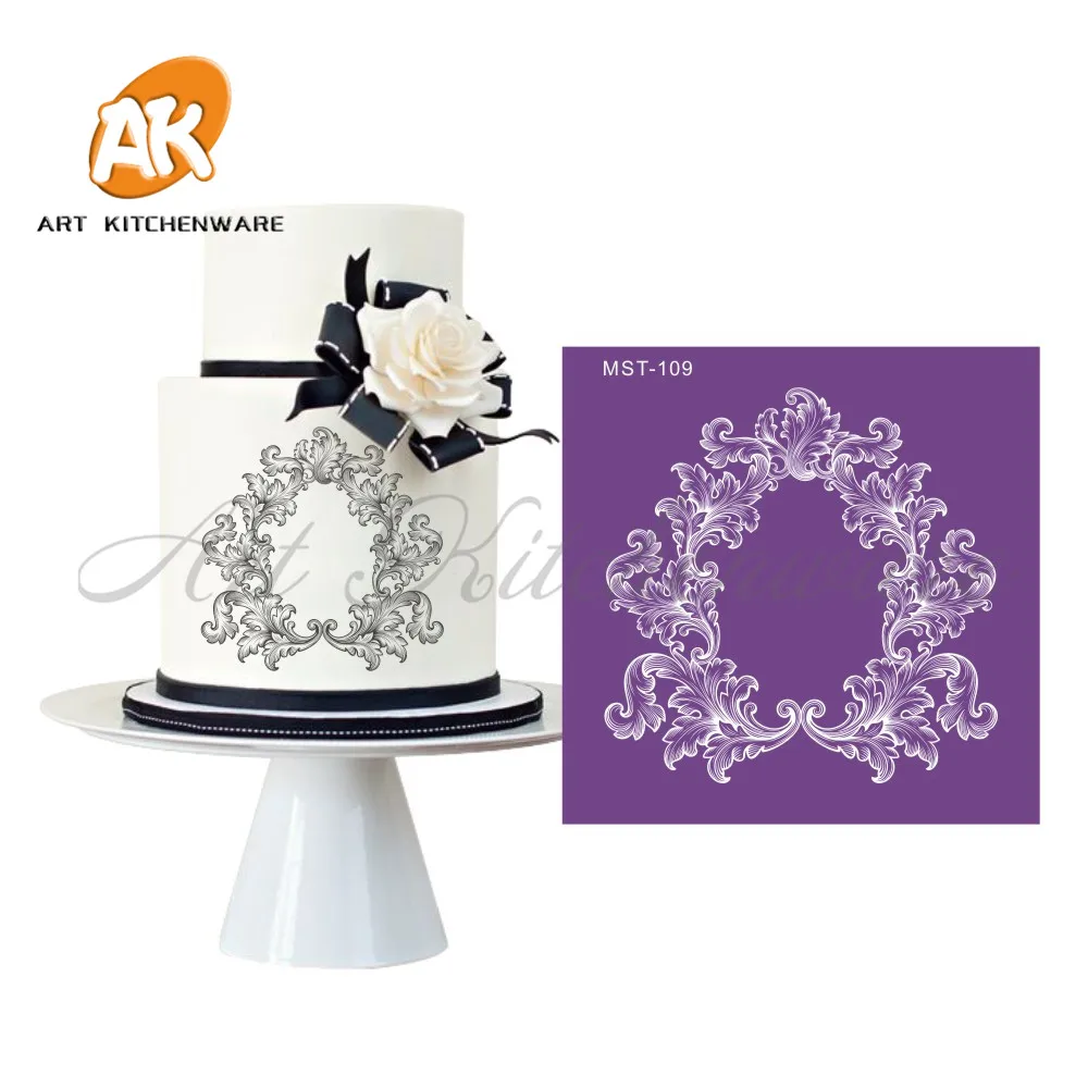Прокрутка Ретро рамка дизайн торт трафарет ткань сетка трафареты свадебный