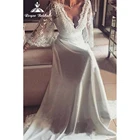 Очаровательное свадебное платье А-силуэта с V-образным вырезом и расклешенными рукавами, кружевное платье с поясом и бантом, 2022 женское платье с открытой спиной, платья до пола