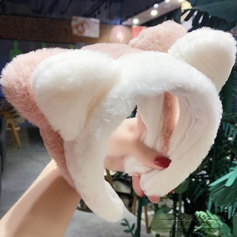 

Plush cat ears wash face hair hoop female lovely headwear wide edge makeup headband hair binding hairpin headdress