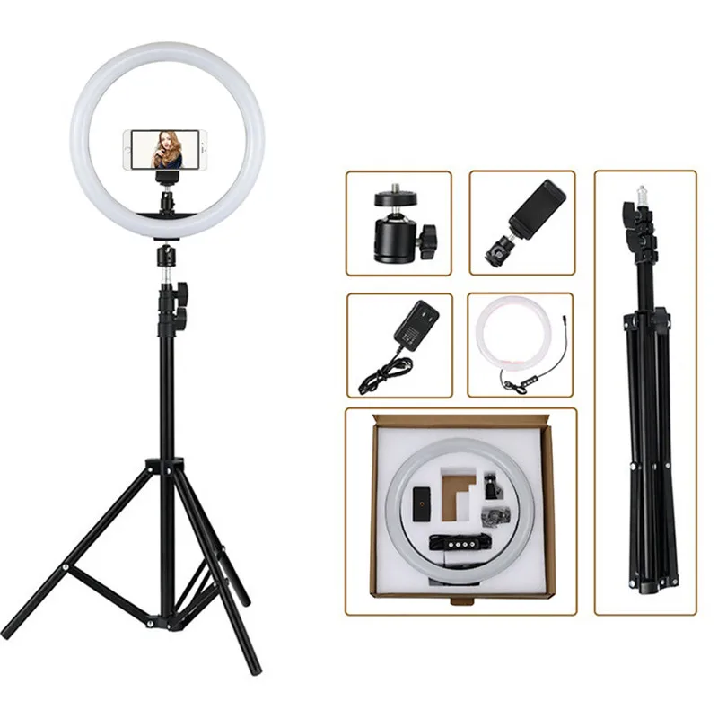 Black-110-Tripod Tycipy 12 ''кольцевой свет светодиодный съемка селфи свет фото камера видео мягкий свет с 1,1 м штатив телефон клип для макияжа в реальном времени - Цвет: Black-110-Tripod