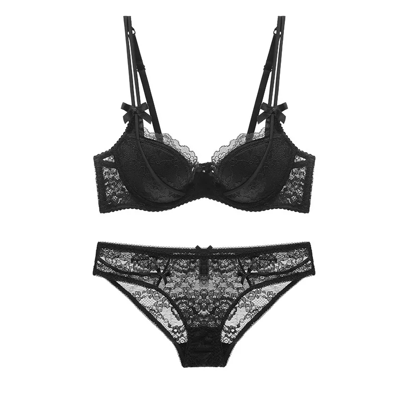 

NEW Sexy Lace Underwear On The Gathering Bra Suits Small Ladies Comfortable Thin Cotton Cup Embroidery Bra