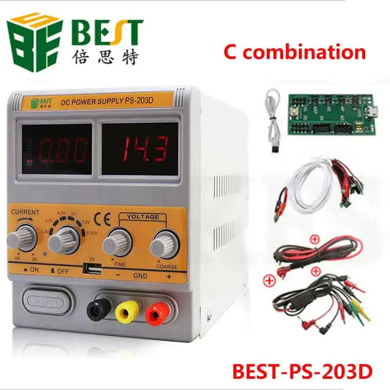 C combination BEST-PS-203D 20V 3A DC Регулируемый источник питания для ремонта мобильного телефона, светодиодный дисплей, прибор для обнаружения сигнала - Цвет: C combination