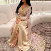 pink moroccan caftan evening dresses beads hand work muslim evening dress arabic abaya formal dress robe de soiree