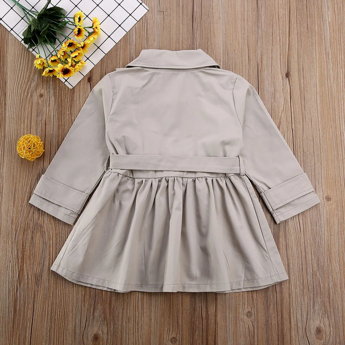 Toddler Kids Girls Belt Breasted Trench Coat Wind Jacket Dress Outwear New Tops | Детская одежда и обувь