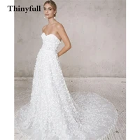 thinyfull sleeveless long wedding dresses boho 3d floral appliques illusio a line beach wedding bride bridal party gowns mariage