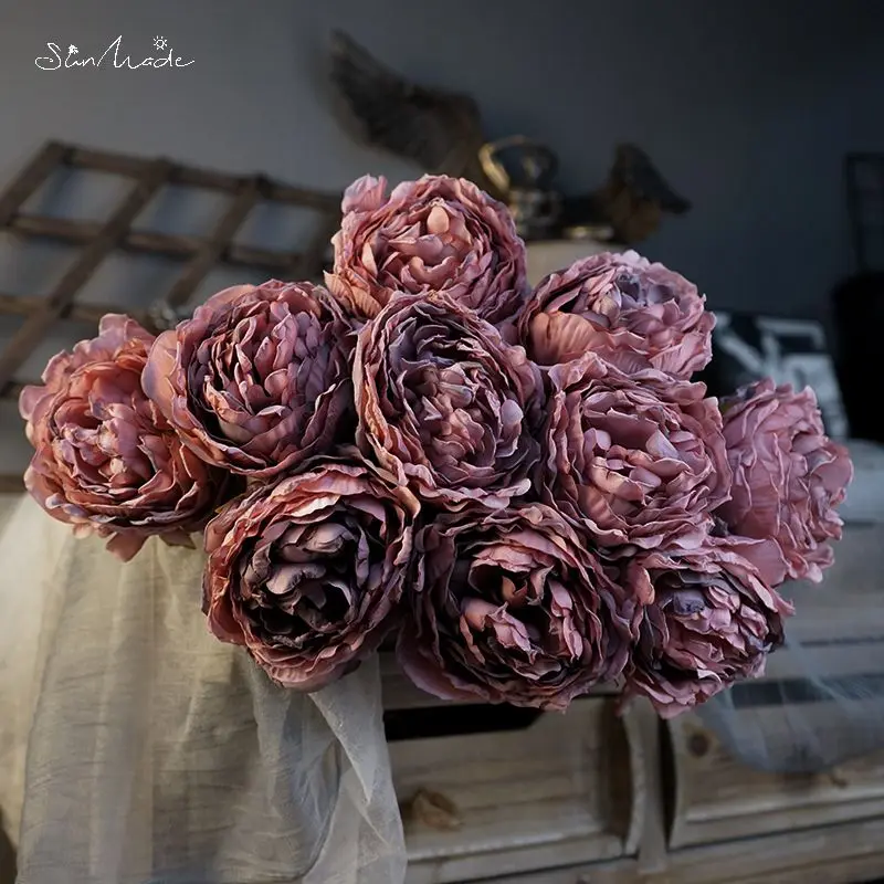 SunMade декоративные фиолетовые пионы искуственные цветы на Новый год новогодний