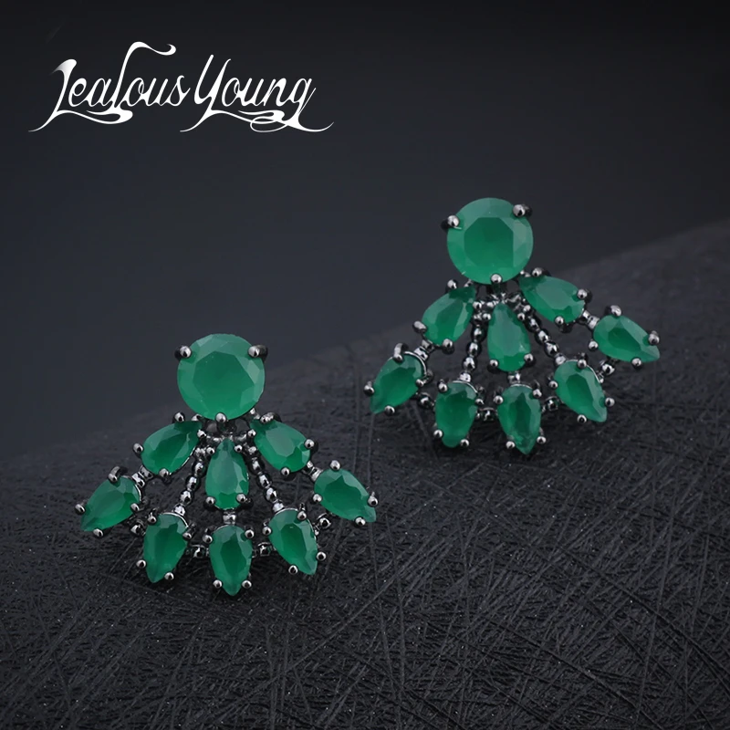 Женские классические серьги гвоздики с зеленым фианитом для вечеринок модные