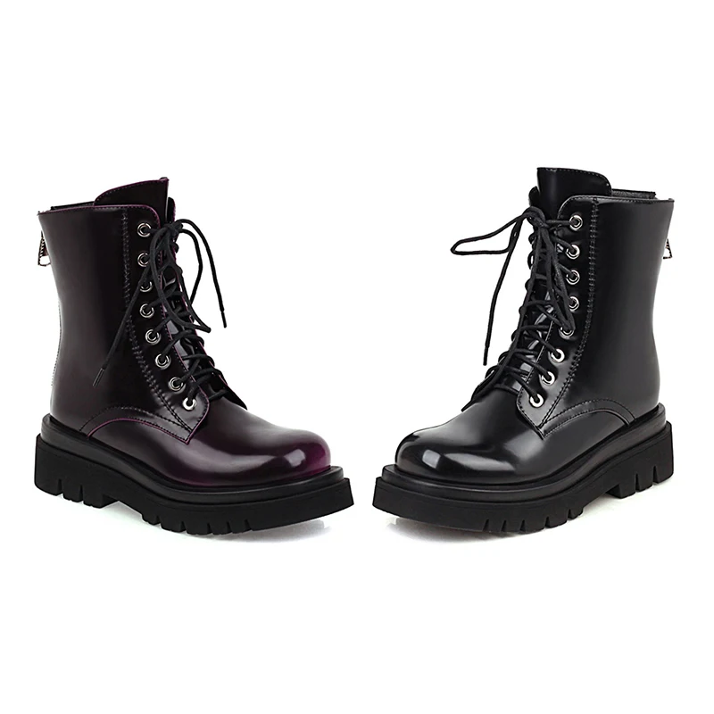 

Женские ботильоны на шнуровке EGTPINAOP, осенние черные модемные короткие ботинки на платформе, офисные Ботинки из лакированной кожи с металлической молнией для женщин