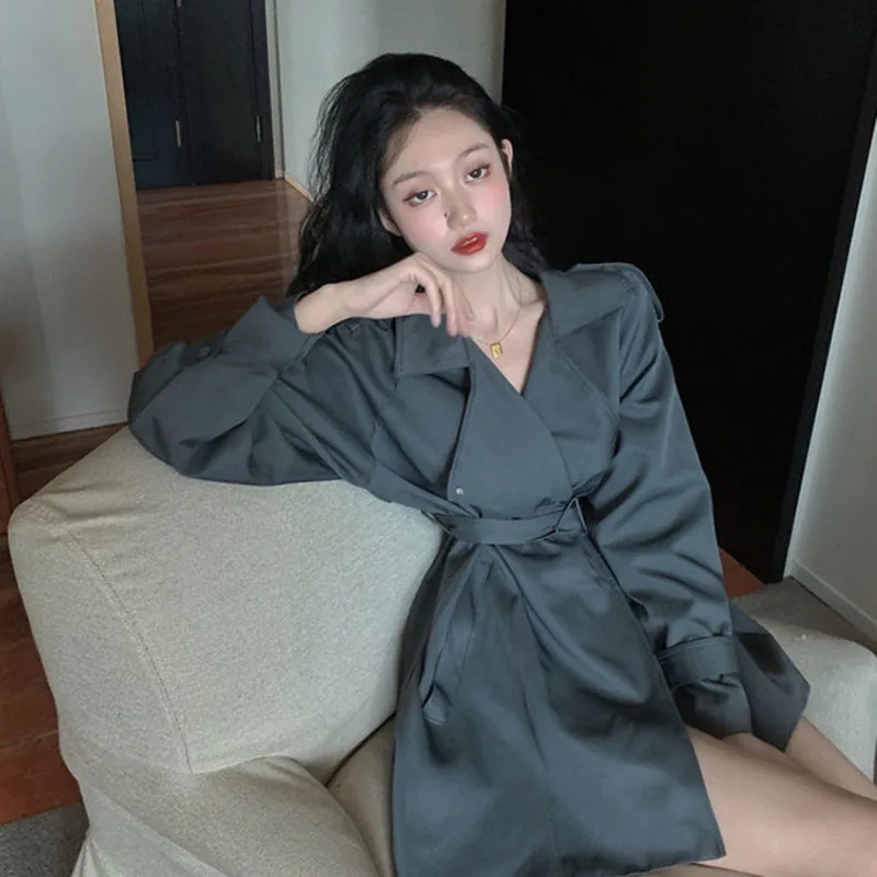 

yocalor Women Spring Autumn Windbreaker Trench Coat Skirt Vintage Outerwear & Coats Basic Jackets With Sashes High Waist Cloak