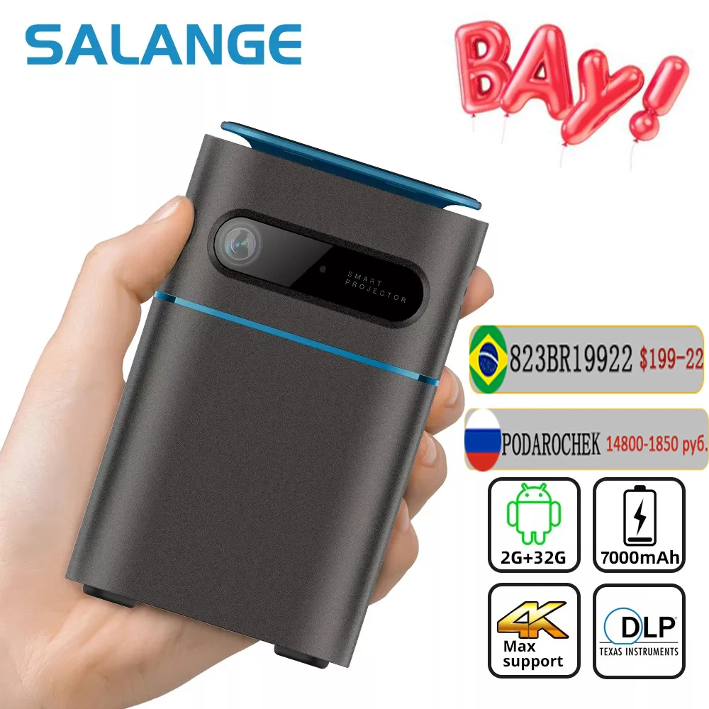 телевизор проектор для дома Salange P22 мини DLP 4K Поддержка Android Wifi Bluetooth безэкранный ТВ