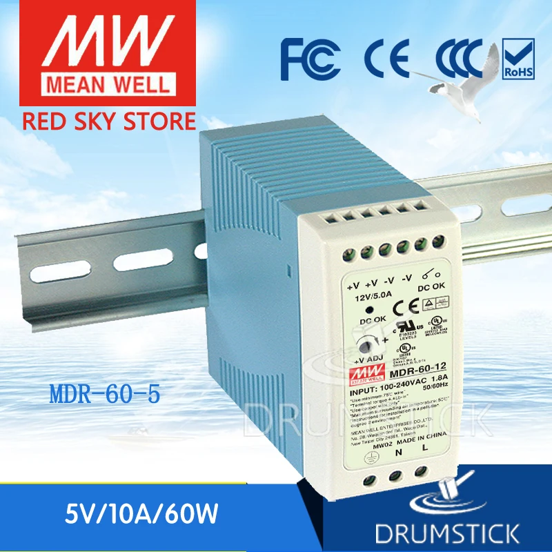 

kindly MEAN WELL 6Pack MDR-60-5 5V 10A meanwell MDR-60 50W Single Output Industrial DIN Rail Power Supply
