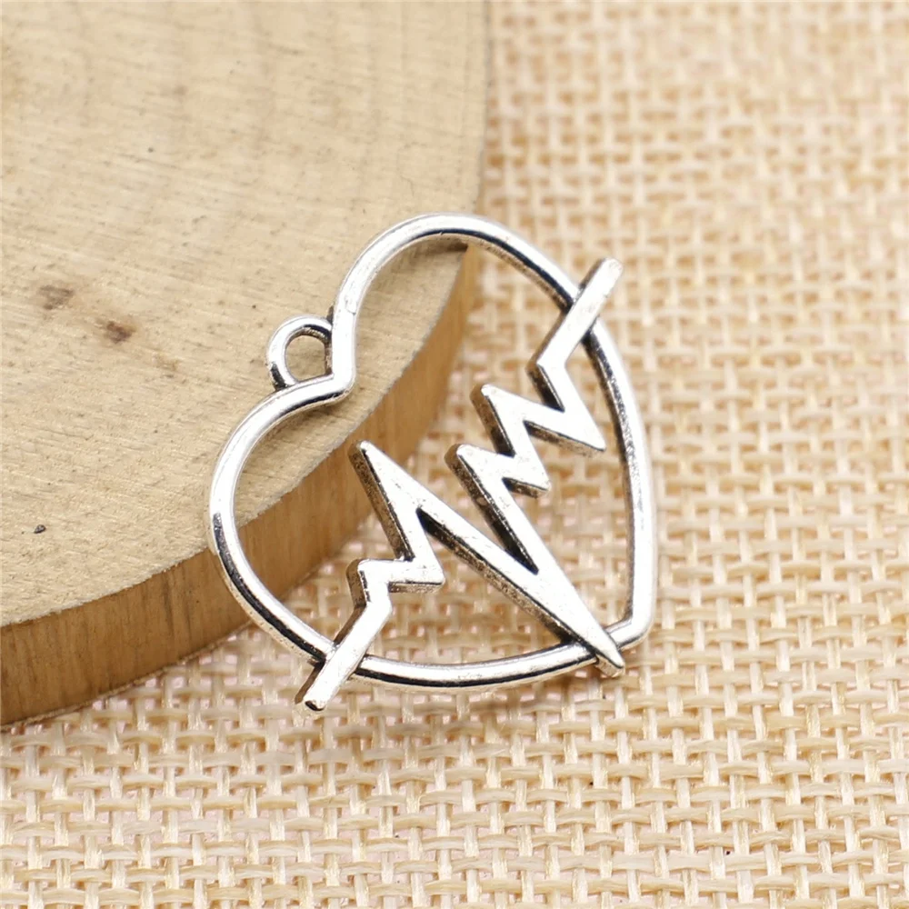 

free shipping 27pcs 24x29mm antique silver ECG Heart charms diy retro jewelry fit Earring keychain hair card pendant accessories