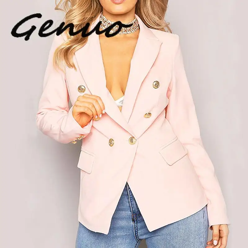 Genuo Новый Largerlof Блейзер Женский осень весна двубортный белый пальто и куртки для