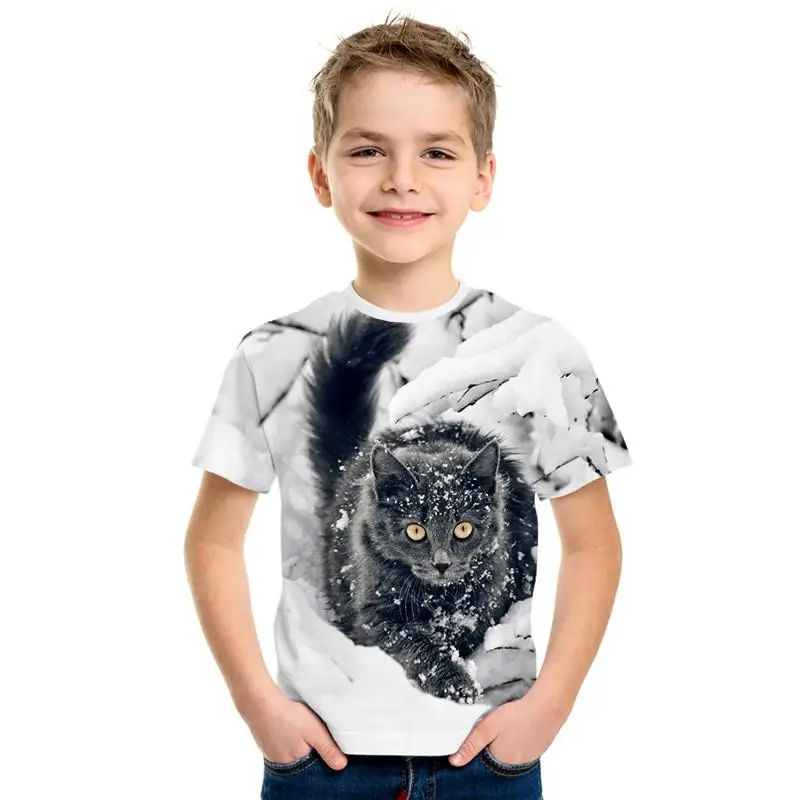 С рисунком кота из мультфильма 3D с милым принтом Модный детский ансамбль