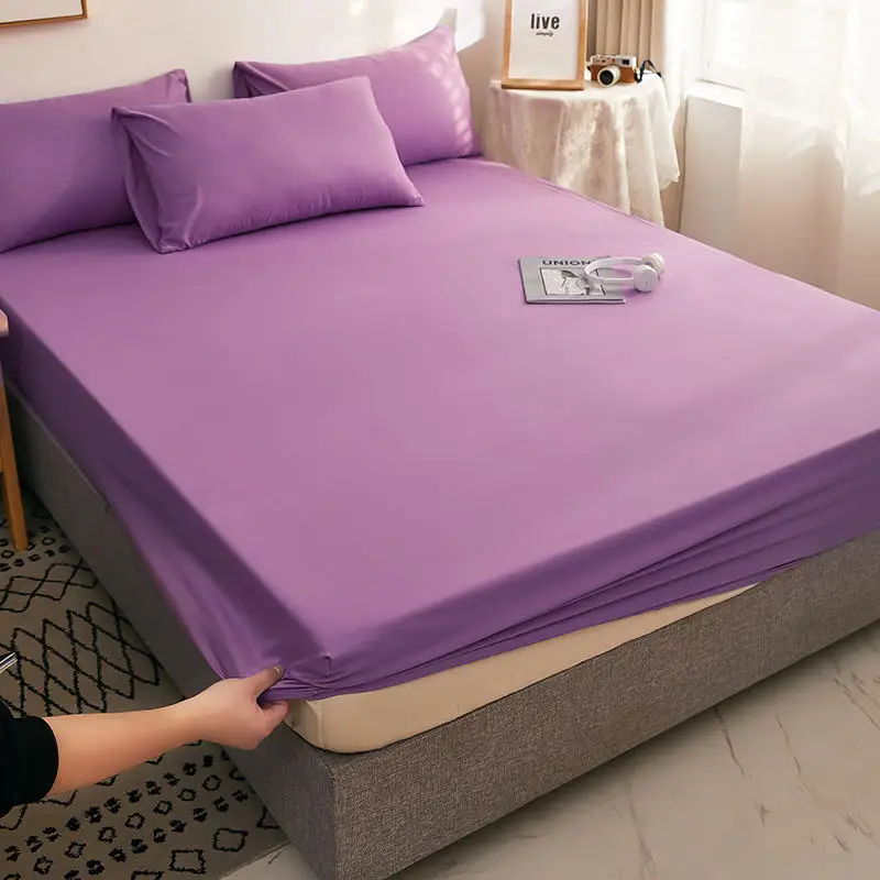 Bonenjoy 1pc Purple Bed Sheet Queen Size funda nordica cama 135 Fitted King on Elastic 180x200(without pillowcase - купить по