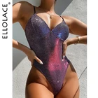 Ellolace сияющий женский купальник 2020, облегающий купальник, сексуальный купальник бикини, купальный костюм пуш-ап, купальный костюм 2020, цельный купальник