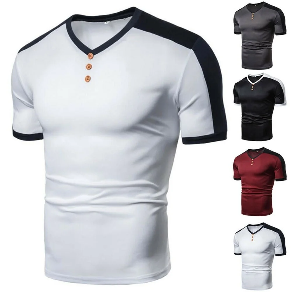 

Men's Summer Short Sleeve V Neck T Shirt Casual Beach Tee Tops Fashion Blouse