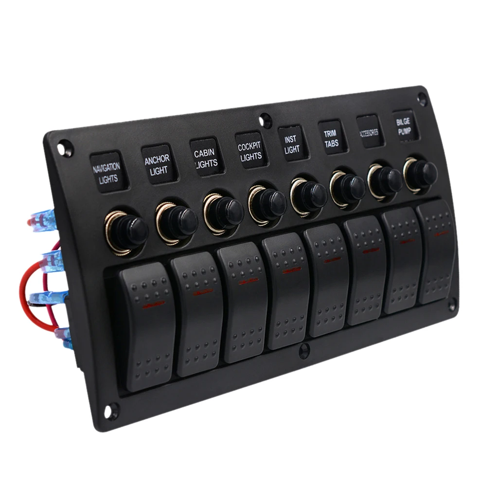 

8 Gang Light Rocker Switch Control Panel Overload Protection ABS Plastic