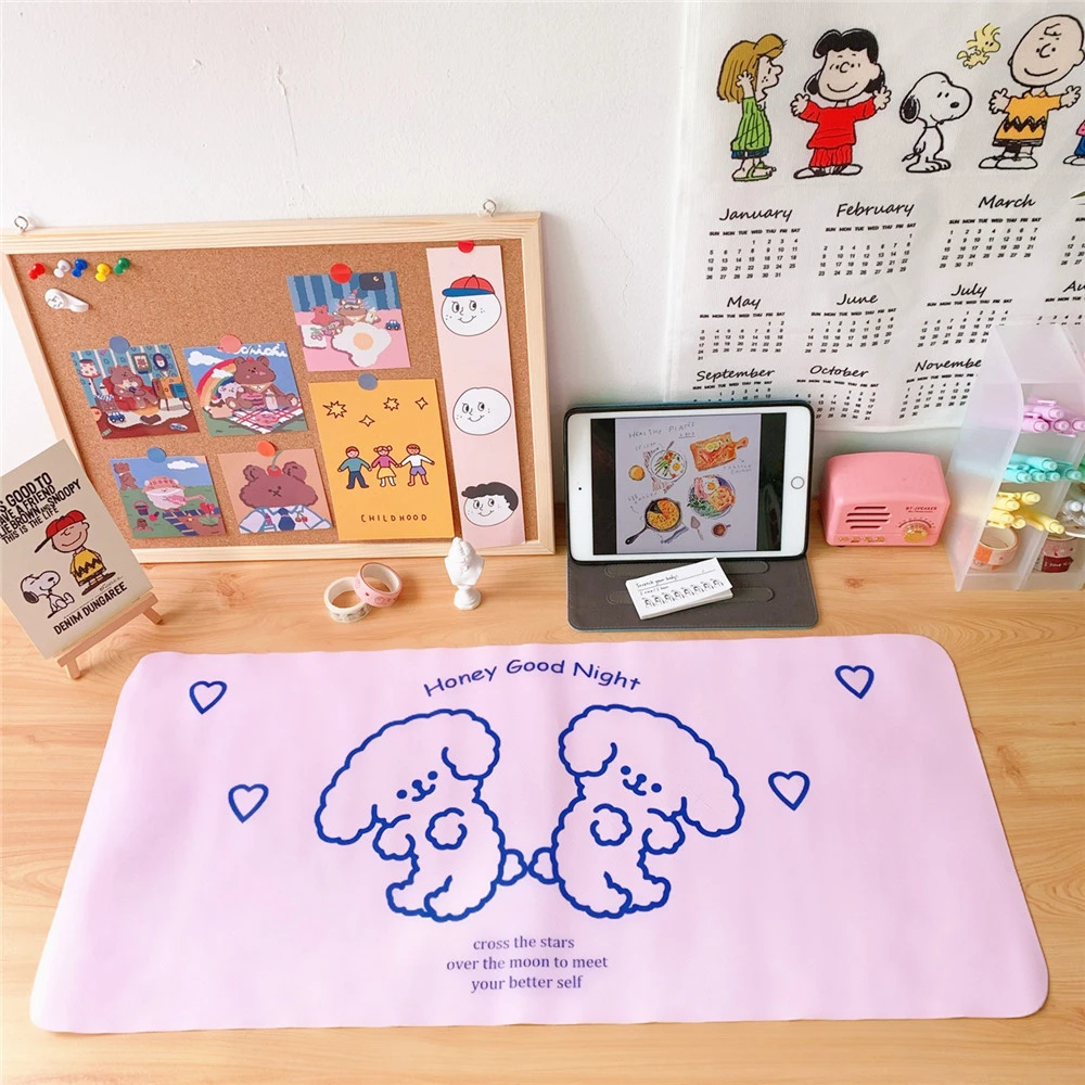 

Cartoon Kawaii Non Slip Cute White Dog Smiley Face Placemat Waterproof Table Mat PU Leather Plastic Placemats Decoration 1PCS