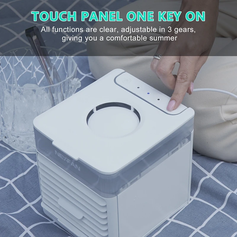 

Air Cooler Mini Portable Air Conditioner Fan Personal Evaporative Cooler Fan Humidifier with 7 Colors LED Light