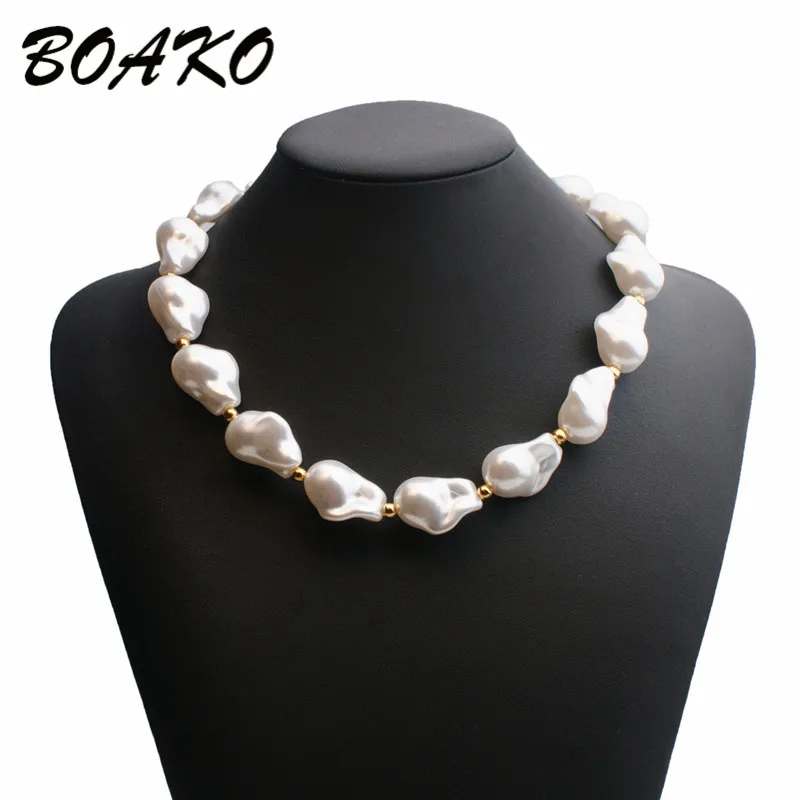 BOAKO Boho женское чокер барокко жемчужное модное колье-чокер ювелирные изделия свадебные Большие нерегулярные массивное жемчужное ожерелье