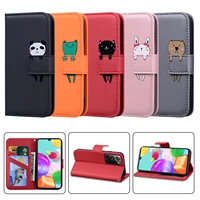 leather card slots flip case for galaxy note9 note10 plus note 20 ultra holder soft cover stand bag cute cartoon panda cat dog