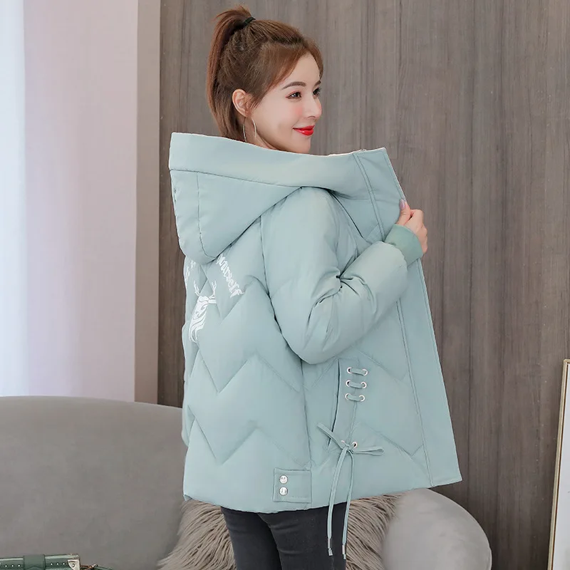 Korean cotton-padded jacket ladies printed parka women's short hooded coats loose thick warm winter down cotton outerwear KW15 | Женская