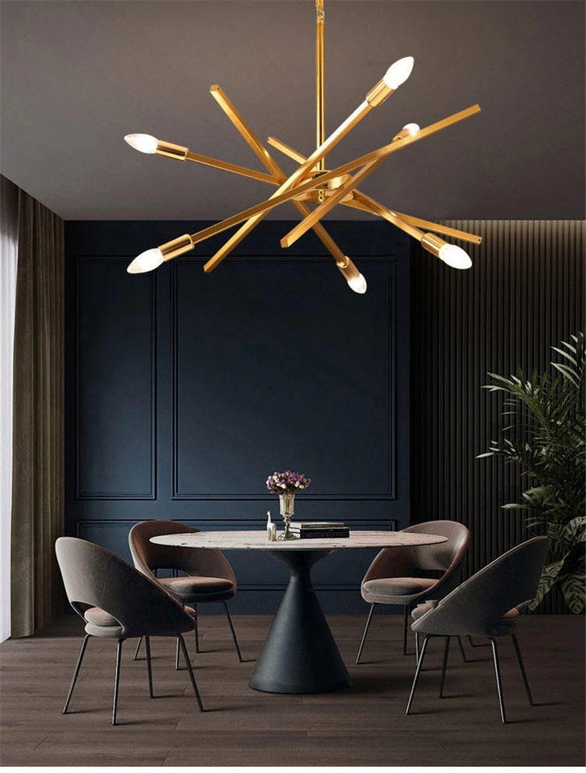 

Golden Fireworks Modern Living Room Chandeliers Bedroom Dining Room Multi-head Art Deco Lighting Restaurant Hotel Lamp Furniture