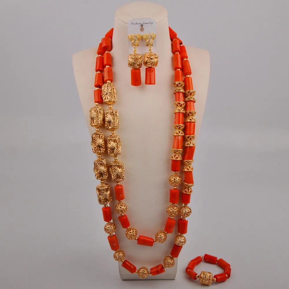 Новое поступление оранжевых нигерийских коралловых бусин длинное ожерелье для