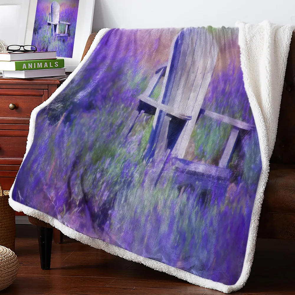 Одеяло для полевого стула с фиолетовыми цветами лаванды толстое очень мягкое