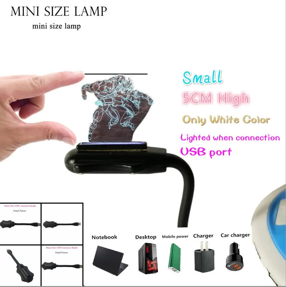 Small USB Lamp 50mm Dragon Ball Z ночник Сон Гоку VS джирен 3D иллюзия настольная лампа 7 цветов Изменение USBTouch фигурка рождественские день рождения подарки - Испускаемый цвет: Small USB Lamp 50mm