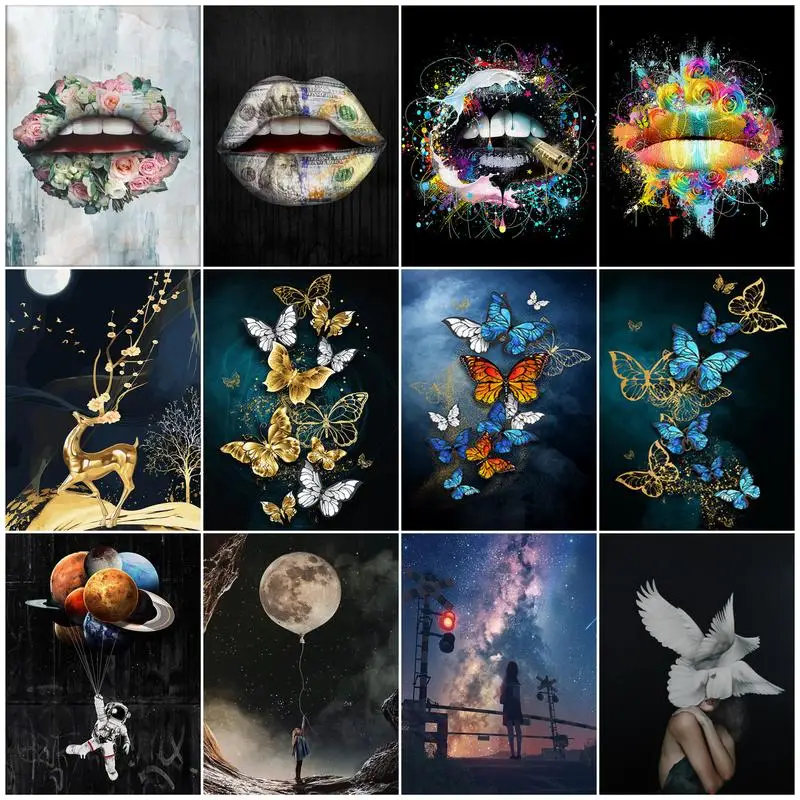 

PhotoCustom Butterfly Picture 5D DIY Diamond Painting Square/Round Full Drill Mosaic Cross Stitch Kit Artist Home Decoration