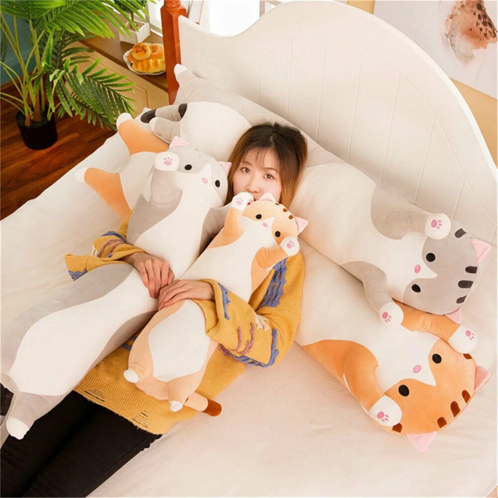 

130cm Plush Toys Animal Cat Cute Creative Long Soft Toys Office Break Nap Sleeping Pillow Cushion Stuffed Gift Doll for Kids