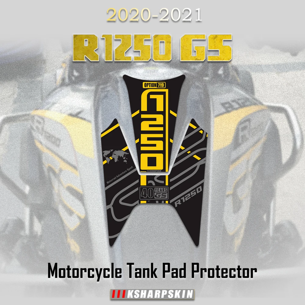 

3D Gel Motorcycle Fuel Tank Pad Sticker Tank Fishbone Protective Decals For BMW R1250GS 2020-2021 Triple Black 40 years gs r1250