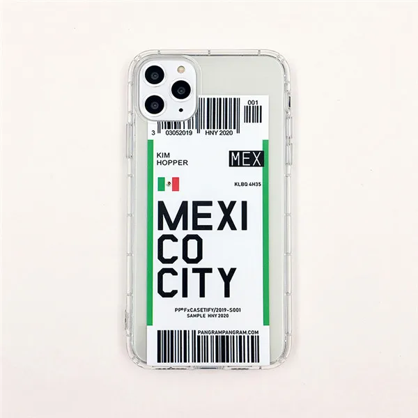 MEXICOCITY Горячие INS США Город авиа билетов простые буквы Нью-Йорк прозрачные телефонные чехлы для iPhone 10X XS Max XR 11 Pro MAX 8 7 6 6s Plus - Цвет: MEXICOCITY