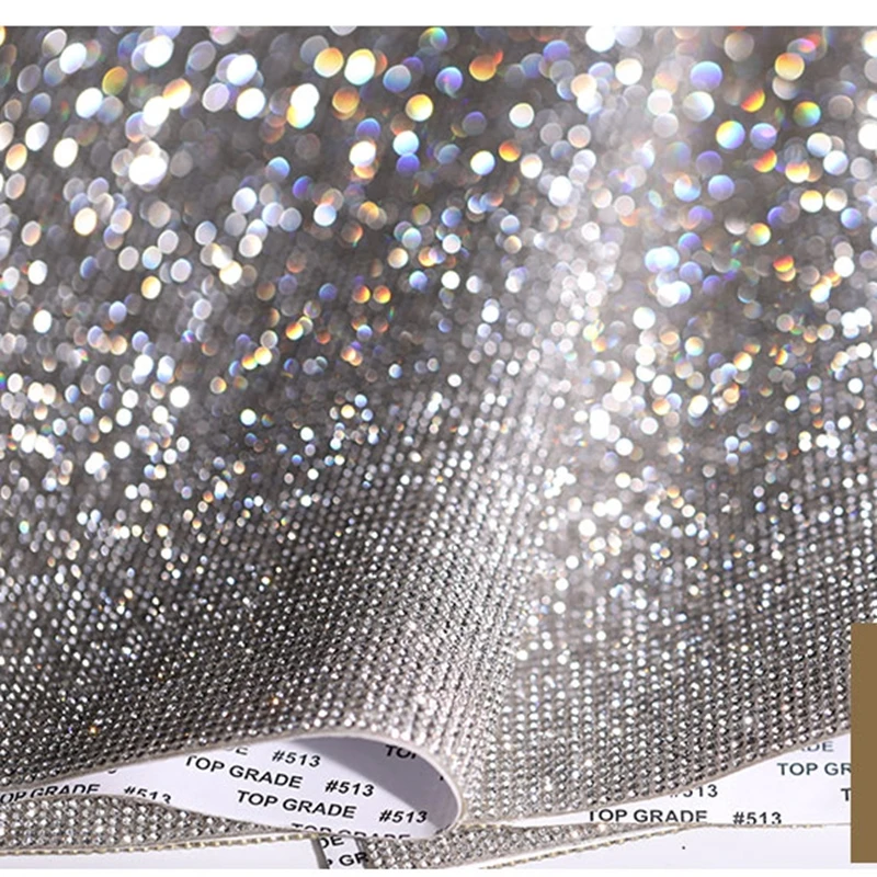 Ss6 Glass Rhinestone Sticker 24*40Cm Sheet Trim Crystal Diamond Applique Diy Car Decoration Hotfix/Self Adhesive Mesh Banding