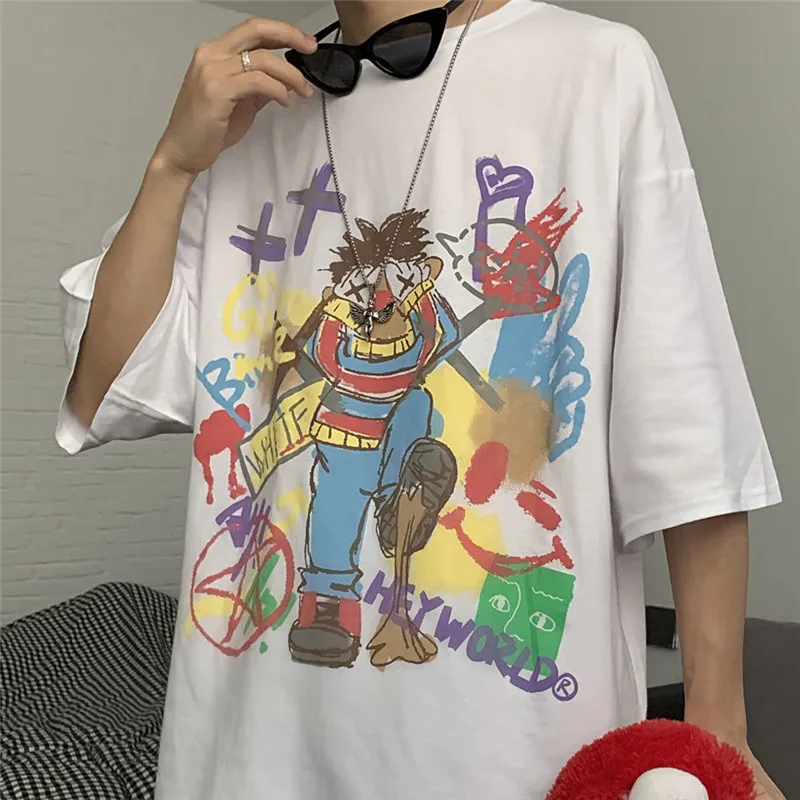 

Women Summer Cartoon Funny White Green Hip Hop Fashion Girls T-shirt Female Students Summer Top Shirts Funny Printed Tshirts