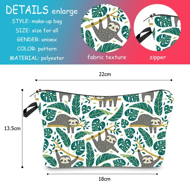 

1Pc Polyester Colorful Sloth Pattern Portable Women Travel Storage Bag Toiletry Organize Cosmetic Bag Waterproof Make Up Bag
