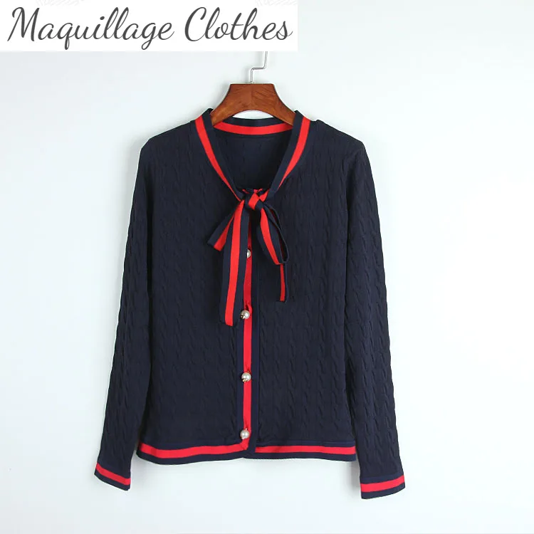 

2021 Spring Fashion women's Bowtie knitted coat Korean style On-neck sweater cardigans B684