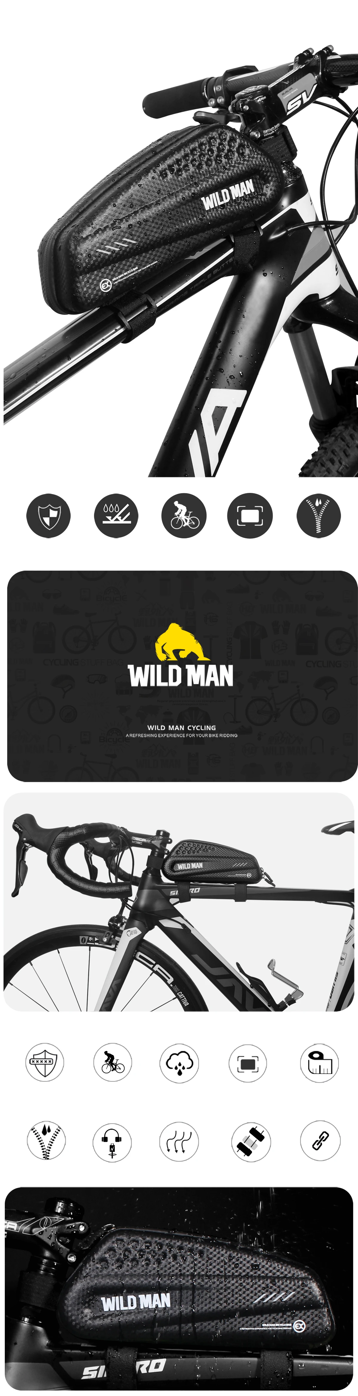 Велосипедная верхняя труба сумка WILD MAN EX 1L Водонепроницаемая передняя балка сумка для седла MTB Дорожная велосипедная сумка Аксессуары для верховой езды