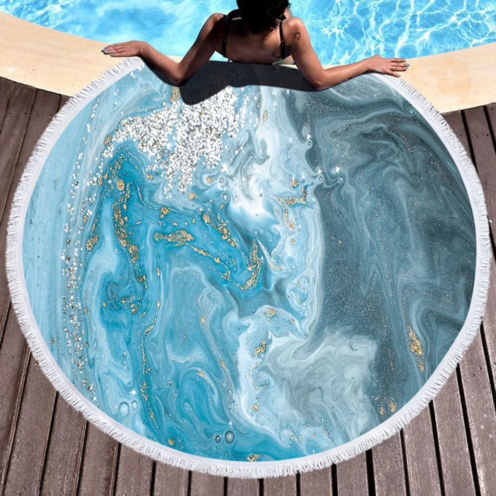 

New 150CM Marble Pattern Summer Round Beach Towel Sports Bath Shower Towels With Tassel Bath Towel Travel Blanket Swimming Cover