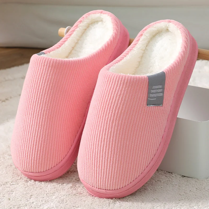 

Winter Warm Cotton Slippers Women Men Home Shoes Simple Non-slip Indoor Slide Corduroy Couple Slipper Female Shoes Plush Bedroom