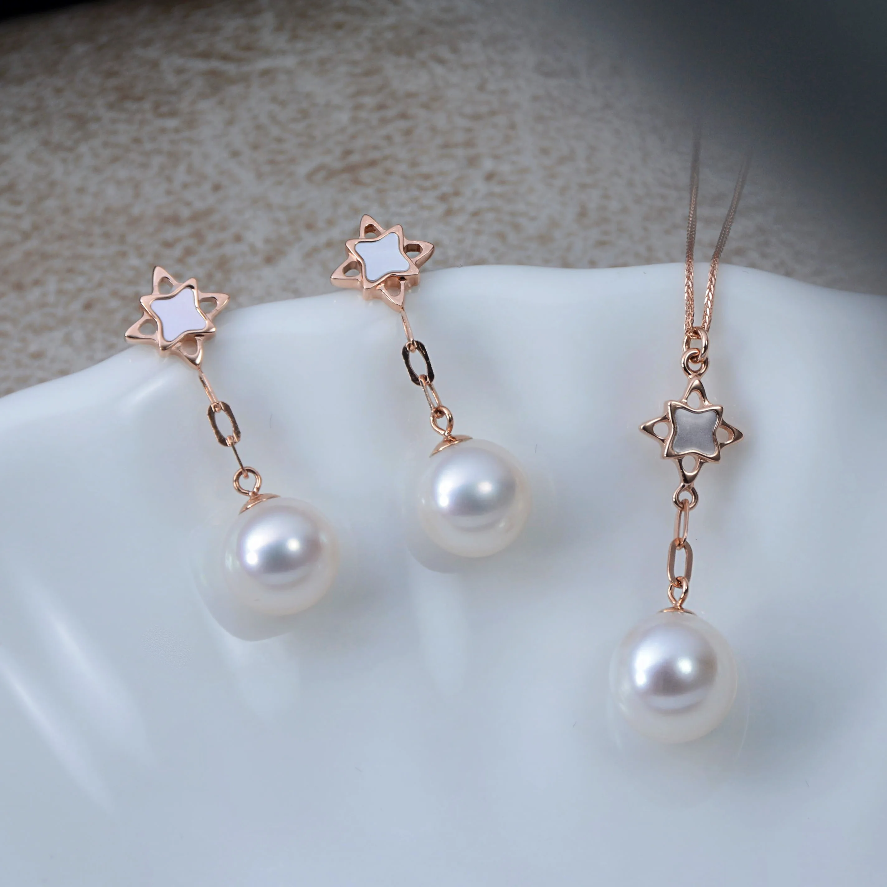 

18K Solid Yellow Gold (AU750) Women White shell Pearl Earrings Necklace Fashion Lady Jewelry Girl Gift Natural Freshwater Pearl