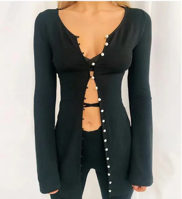 

Early Autumn Womens Sweaters Jacket Fashion Solid Color Long Sleeve Sexy Slim Fit Button Cardigan Long Coat Thin Soft Outwear