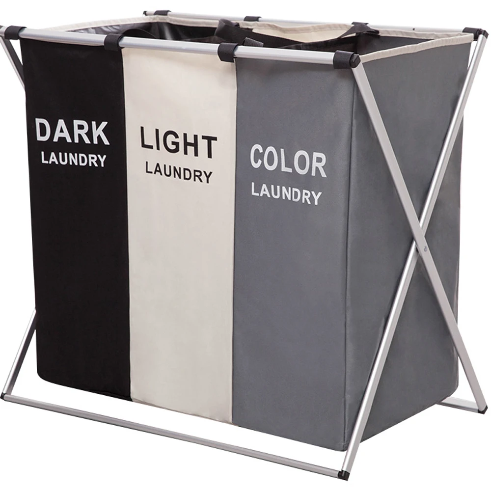 

Waterproof Three-compartment Household Storage Bag Dirty Clothes Storage Bag Foldable Laundry Hamper Basket Sorter