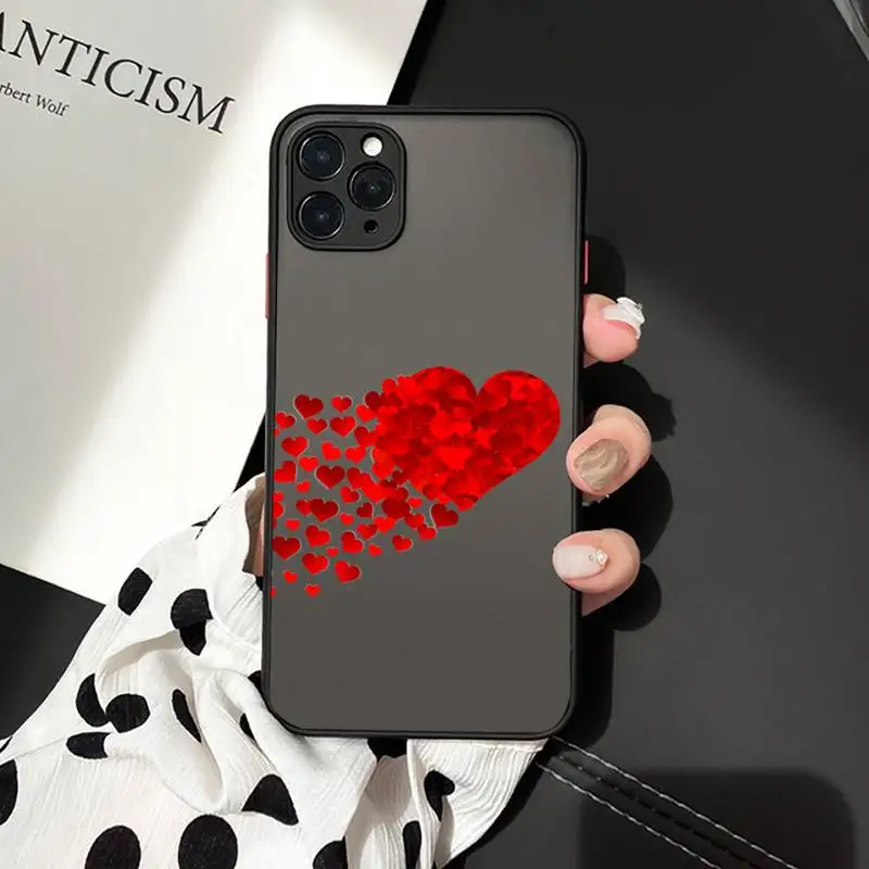 

Love heart Red pattern Phone Cases matte transparent For iphone 7 8 11 12 plus mini x xs xr pro max luxury brand shell cover